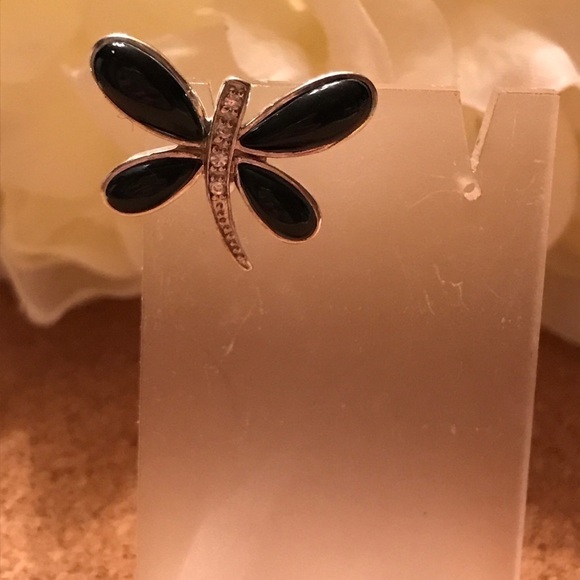 Sterling silver 925 and Black Onyx Crystal Dragonfly Slide Pendant - Picture 5 of 6